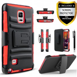 Samsung Galaxy Note 4 Case, Dual Layers [Combo Holster] Case And Built-In Kickstand Bundled with [Premium Screen Protector] Hybird Shockproof And Circlemalls Stylus Pen (Red)